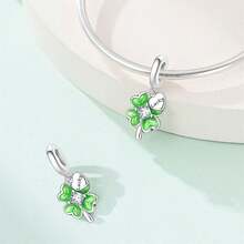 1 Silver-Plated Bead Pendant, Perfect For Crafting Various Charms: Lucky Four-Leaf Clover Pendant, Creative Animal - Lucky Four-Leaf Clover Pendant, Springtime - Fresh Four-Leaf Clover Zirconia Pendant, Lucky Four-Leaf Clover Bead - Multicolor - View 11