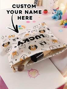 1pc Customized Name Cartoon Puppy Pattern Corduroy Toiletry Storage Bag, Perfect Choice For Organizing Toiletries On The Go, Can Be Customized Based On Your Unique Design, Very Suitable For Children, Print Your Own Name Or Print Your Sister's And Classmates' Names As A Gift To Give To Others - Multicolor - View 10