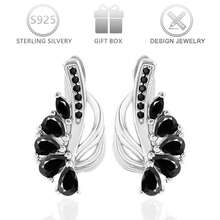 1 Pair 925 Sterling Silver Black Cubic Zirconia Unique Leaf Design Personalized Fashion Dangle Earrings, Suitable For Daily Casual, Vacation, Holiday, Birthday Gift - Silver - View 8