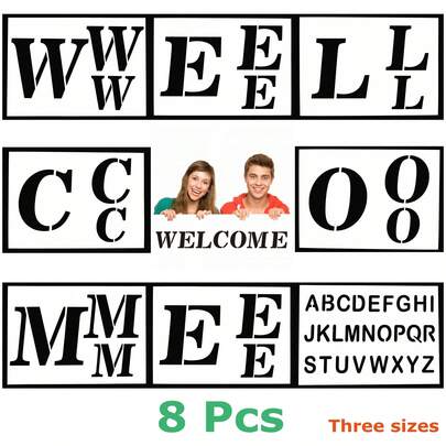 مجموعة قوالب ترحيب عيد إعادة الاستخدام - للمشاريع DIY والهدايا وما إلى ذلك - أحرف أفقية وعمودية كبيرة سهلة الاستخدام