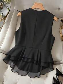 Áo khoác vest thời trang công sở mùa xuân/hè mới, làm từ vải chiffon với thiết kế ghép mảnh, phù hợp để phối nhiều lớp. Màu đen. - màu đen - Xem 2