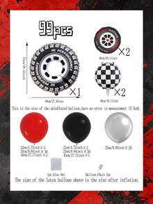 99pcs Racing Car Theme Balloon Arch & Garland Set, Tire Checkered Foil Balloons 5", 10", 18", Black, Red, Silver Latex Balloons For Racing Car Theme Party, Birthday Party, Event Decoration - Multicolor - View 6