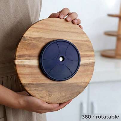 1pc Acacia Wood Slouchy Susan - Brown Slouchy Storage Box Tabletop - Charcoal Cheese Board Wooden Tray - Rotating Kitchen Counter, Suitable For Valentine's Day, Back To School Season