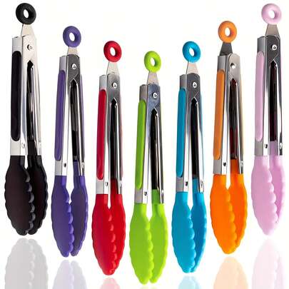 Kẹp gắp thức ăn nhà bếp nhỏ 7 inch, chịu nhiệt, đầu bằng nylon, tay cầm chống trượt bằng silicon, chắc chắn, thích hợp cho nấu nướng, nướng thịt, làm salad và các công việc nhà bếp khác, dụng cụ làm bánh, trang trí nhà cửa, vật dụng cần thiết cho quầy cà phê.