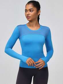 Womens Top Yoga Athletic Shirt Breathable for Sports Running Slim Fit - Azul - Ver 1