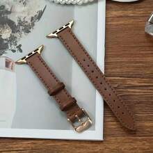 Women's Ultra-Thin Leather Watch Band, Compatible With Apple Watch 40mm 38mm 41mm 42mm 44mm 45mm 46mm, Premium Synthetic Leather Strap, Slim Watch Wristband, Fit For Apple Watch Series 10 9 8 7 6 5 4 3 2 1 SE Ultra, Fashionable & Durable, Versatile - Brown - View 5