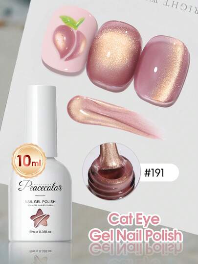  1 pieza PEACECOLOR Esmalte de uñas en gel de ojo de gato rosa, con efecto de brillo de flujo ligero y sin amarilleamiento para amantes del arte de uñas, para uso en salón y hogar, diseño de manicura de ojo de gato, regalo