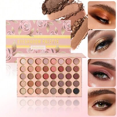 Julystar Paleta de sombras de ojos de 40 colores rosa pálido | Colorete nude mate, brillante y metálico, colección profesional de maquillaje, set de regalo para el Día de San Valentín, kit de cosméticos de viaje amigable para mujeres