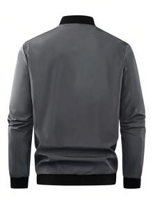 1件男士运动夹克，2026新款春秋休闲棒球领夹克，春季外套 - 灰色 - 查看 4