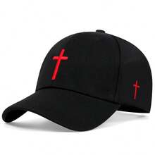 Men Cross Embroidered Baseball Cap For Daily Life And Outdoor Casual - Black - View 6