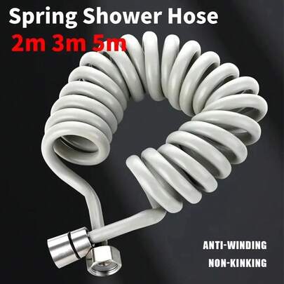 1pc Gray Telephone Line Style Spring Shower Hose, 2M/3M/5M 3 Sizes Optional, G1/2 Internal Thread, Flexible Anti-Twist Stretchable Leakproof Telescopic Bidet Hose, For Bathroom Shower/Toilet Bidet Sprayer/Water Plumbing