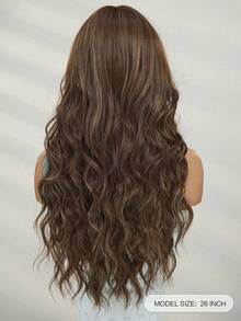26英寸深棕色高光泽波浪卷假发，带刘海 - 易于造型的时尚长假发 - 适合圣诞节、新年、节日、日常派对等场合 - 挑染棕色 - 查看 8