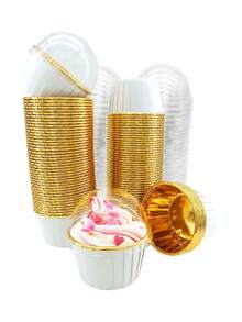 50pcs/Pack With Lid High Temperature Resistant Brown And Gold Cupcake Liner For Baking, Perfect For Christmas, Halloween And Birthday Parties, Ideal For Cheesecake, Brownie And Muffin - White - View 6