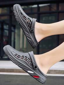 四季通用男女通用套脚凉鞋，青少年及情侣休闲透气镂空拖鞋，户外沙滩凉鞋，水鞋，排水透气，舒适雨天拖鞋，用途广泛（部分透气孔可能未完全打孔） - 灰色 - 查看 6