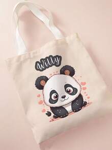 1pc Children's Customizable Name/Text Cartoon Animal Print Casual Tote Bag, Shoulder Bag, Shopping Bag, Reusable Fashion Backpack, Multi-Functional Shoulder Bag Shopping Bag - Multicolor - View 3