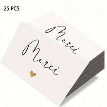 25/50 Pcs French-Style Thank You Cards With Elegant Heart Design & "Merci" - Suitable For Birthdays, Weddings, Corporate Gifts, Online Store Packaging - French Language Gratitude Notes For All Occasions - Multicolor - View 8