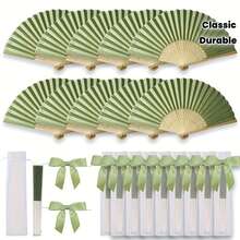 33pcs/90pcs Wooden Wedding Fan Set, Elegant Green Folding Fan Suitable For Wedding, Christening, Christmas, Valentine's Day - Vintage Home Decor Gift, Wedding Decoration, Classic Design, Bamboo Material, Silk Craft, Holiday Decoration, Party Favor, Bohemian Style, Event Organizer, Gift Shopper, Commencement, Congrats Grad, Travel Hiking Essentials, Portable Tools, Summer Essentials, Summer Portable - Green - View 2