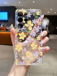 1pc Floral Pattern Android Phone Case, Precise Cutout Camera Protection Suitable Compatible With Samsung, Nothing, Pixel, , - Clear - View 5