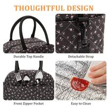 1pc Floral Pattern Insulated Lunch Bag, Quilted Thermal Lunch Tote, Food Storage Bag, Quilted Floral Handbag, Reusable Lunch Box, Leak-Proof Lunch Tote, Coquette Stylish Insulated Cooler Bag, Cute Lunch Tote, Large Capacity Reusable Thermal Cooler Bag, Home Storage Bag, Suitable For Work, Picnic Or Travel, School, Christmas Gift, Back To School Season - 蒙特內哥羅 - 查看 6