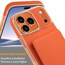 VIETAO 斜挎挂绳皮革翻盖卡槽手机壳，兼容 17/16/15/14/13 Pro Max/17 Pro/Air/17 Pro Max，带挂绳手机套 - 橘色 - 查看 2