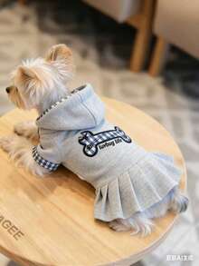 Pet Clothes Dog Cat Winter Warm Hooded Sweatshirt Dress Outfit For Small Dogs - Grey - View 8