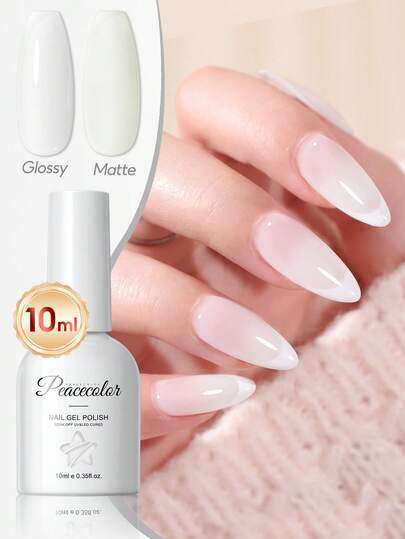  PEACECOLOR 1支装白色透明果冻凝胶指甲油，持久可卸，不泛黄，半透明，适合初学者、美甲沙龙和居家美甲设计
