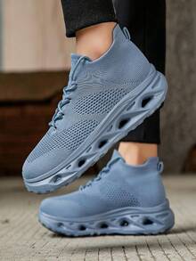Sepatu Sneakers Kasual Bertali Berbahan Jala Klasik Modis Terbaru, Sepatu Olahraga Kasual Nyaman untuk Kantor, Musim Semi/Panas - Grey - View 4