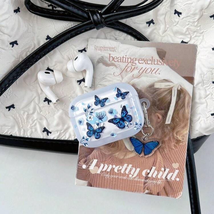 蓝色蝴蝶图案保护套，兼容苹果蓝牙耳机，防震防刮，也兼容苹果蓝牙耳机保护套 - 無色 - 查看 13