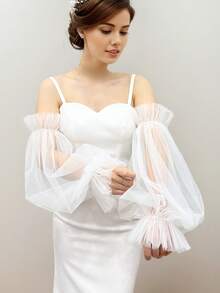 1pc Black Mesh Bubble Sleeve & 2pcs Elastic Bride Sleeve Covers Autumn Accessories - Black - View 33