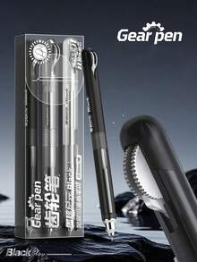 3 Packs Gear Stress Relief Retractable Gel Pens, Low Center Of Gravity 0.5mm Needle Tip Black Ink Pens, Ins Aesthetic Student Stationery For Exam & Note Taking - Multiple Options Available - View 5