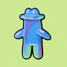 蓝色泡泡人珐琅徽章卡通牛仔帽人物胸针翻领别针徽章背包服装配饰珠宝礼品 - 藍色 - 查看 2