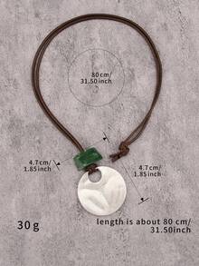 1件极简主义椭圆形不规则合金吊坠项链，棕色蜡绳串珠长项链，波西米亚风格项链，时尚女士礼物，适合派对和晚宴佩戴 - 金黃色 - 查看 10