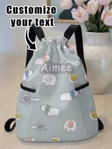 1pc Customized Name Cartoon Puppy Paw Print Drawstring Backpack, Sports Bag With Pockets, Can Be Customized According To Your Unique Design, Back To School Gift, Perfect For Kids, Print Your Own Name Or Your Sister's And Classmates' Names As A Gift To Give To Others - Multicolor - View 13
