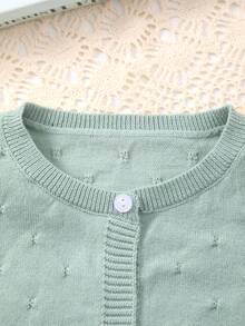 Girls' Solid Color Knit Cardigan, Elegant Hollow Pattern Design, Versatile For Home, Outings Or Eid Al-Adha Gift - Cadet Blue - View 2