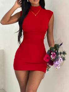 Đầm thường ngày mùa hè, đầm ôm sát gợi cảm cổ nửa cao màu đỏ, phù hợp cho ngày lễ Valentine, đám cưới, sinh nhật và các dịp khác, đầm ngắn thanh lịch - Đỏ - Xem 6
