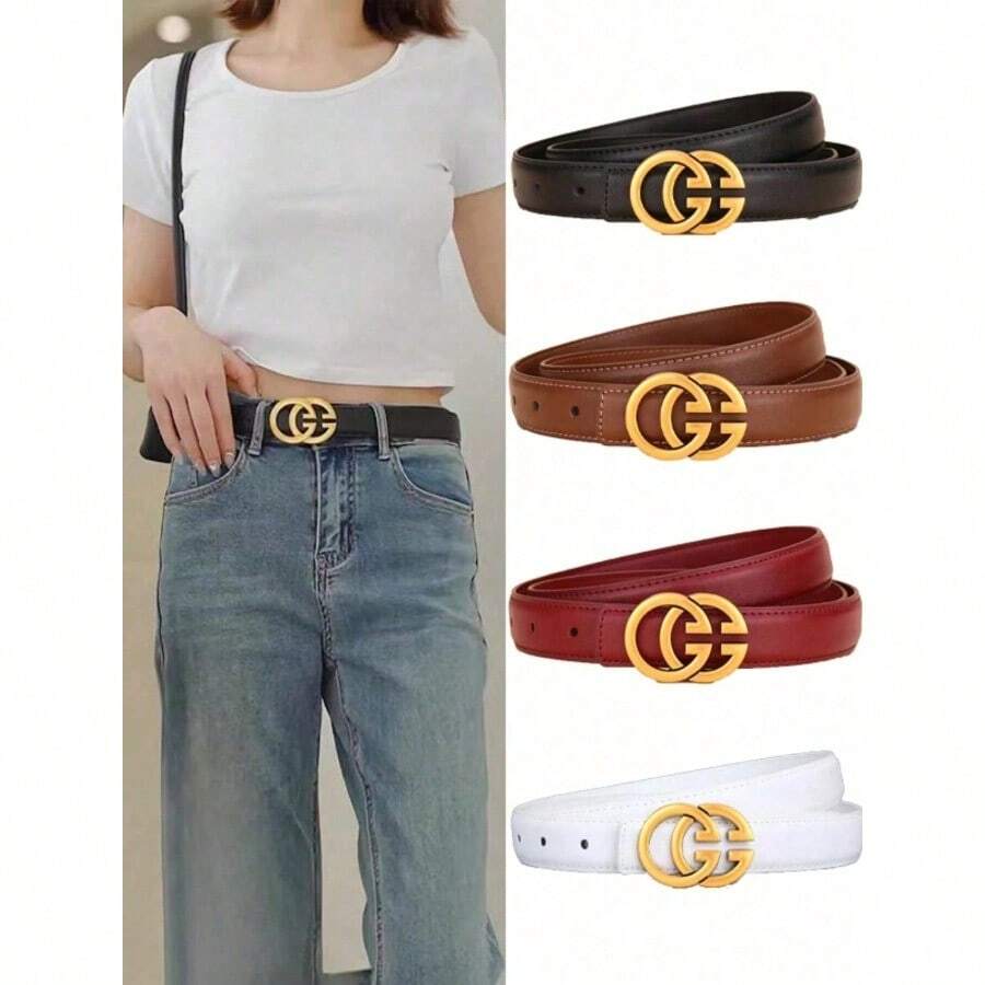 1pc Ladies' Cowhide Belt, All-Match Ornamental Waistband, Suitable For Business And Casual Outfits, Simple Design With High-End Vibe - Multicolor - View 1