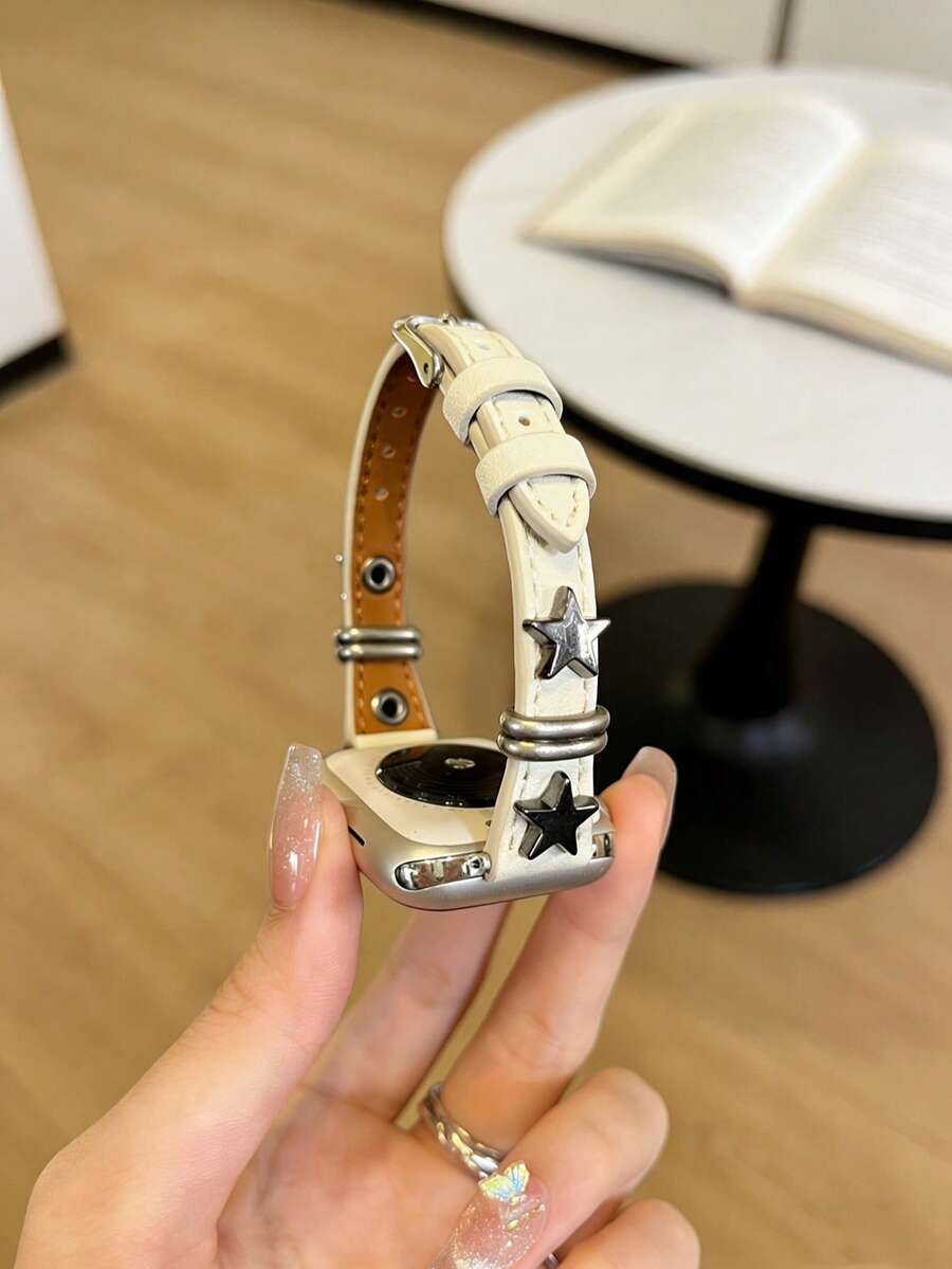 1条朋克风真皮表带，适用于，纤薄时尚，女士款，适配38mm、40mm、41mm、42mm、44mm、45mm、46mm、49mm系列，包括Ultra、10/9/8/7/6/5/4/3/2/1 SE