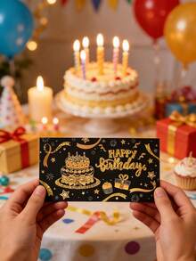 Elegant Black & Gold Design Cash Envelope Gift Box, Suitable For Birthday Celebration, Cartoon Fantasy Themed Souvenir, Exquisite Memento, Birthday Surprise Gift - Multicolor - View 2