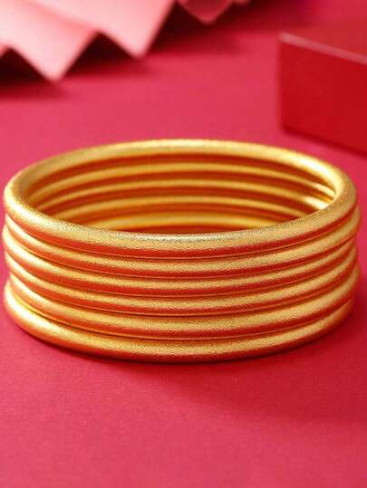1pc Women's 4mm Solid Matte Gold Plated Round Bangle Bracelet, Vintage Style, Suitable For Stacking, Gift For Friends, Valentine's Day, Ramadan