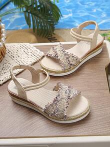 1 đôi sandal cao gót thời trang mùa hè cho bé gái, kiểu dáng tối giản với quai chéo đan tua rua, đế dày, thích hợp cho kỳ nghỉ, mặc hàng ngày, đi biển, sandal gót chunky đa năng. - Màu Lilac Tím - Xem 5