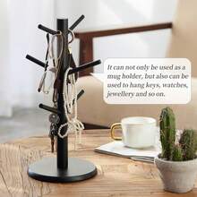 Bamboo Mug Tree For Counter, 6 Hooks Detachable Coffee Mug Holder, Decorative Mug Racks For Coffee Bar Organizer - 彩色 - 查看 5