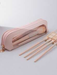 1pc Pvc Window Makeup Brush Storage Bag Transparent Bag Hand In Hand Simple Pencil Bag Large Capacity Eyebrow Pencil Eyeshadow Storage Bag, Waterproof Makeup Brush Bag Toothbrush Storage Bag Foldable Cosmetic Bag For Storing Brushes, Razors And Unisex Storage Boxes Make Up Bag Toiletry Bag Makeup Pouch Wash Bag Makeup Storage Durable Mothers Day Gift Holiday Essentials Mother Gifts - Multicolor - View 6