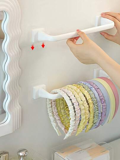 1 pieza Soporte para diademas, Organizador de scrunchies montado en la pared y organizador de ligas para el cabello, Soporte adhesivo sin perforación para diademas, Estantes de almacenamiento y exhibición de diademas para niñas o mujeres