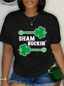 100% Cotton St Patricks Day Guitar Shamrockin Irish Rocker Boys Kids Men T-Shirt Women's Summer Vacation Comfort Soft Crew Neck Tee Tops - Black - View 5