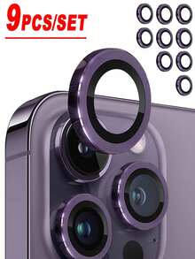 ZYONS 9片/套紫色金属相机镜头保护膜，完美贴合，圆形后置摄像头镜头盖，兼容 17 Pro Max/17 Air/16 Pro Max/16 Pro/16 Plus/16/16E/15/14/13 Mini/12/11 - 9pcs - 查看 15