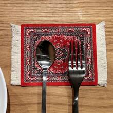 Bộ 4 tấm lót bàn vuông tua rua nghệ thuật cổ điển phong cách Bohemian Trung Đông, trang trí bàn ăn cho năm mới, Lễ tình nhân và đồ trang trí nhà cửa. - Nhiều màu - Xem 4