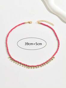 1 chiếc vòng cổ hạt cườm đỏ và hạt cườm hình giọt nước vàng tối giản thời trang dành cho nữ, thích hợp để đeo hàng ngày, đi làm, hẹn hò, đi biển, đi nghỉ mát, làm quà tặng ngày Valentine và sinh nhật. - Đỏ - Xem 4