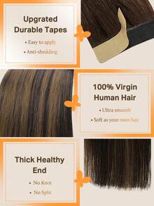 DOORES 50克 20片装 胶带式接发片，100%真人雷米发，自然黑至栗棕色，耐热、可熨烫、可染色，无缝胶带粘合，直发贴肤式接发片，适合发量稀少的女性，增加发量和长度，易于佩戴，轻松打造百变发型，持久耐用，适用于角色扮演、日常佩戴、毕业典礼、周年纪念、节日等场合。 - S1B/6/1B - 查看 4