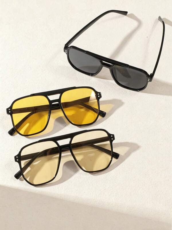 3pcs Set Fashion Double-Beam Rhinestone Fashion Glasses For Girl, Suitable For Daily Outings, Travel, And Photo Shoots, Perfect Wearing Effect