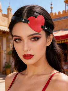 Carnival Costume Eye Patch - Creative Cosplay Leather Pirate Eye Patch With Adjustable Strap - Gothic Style Cosplay Prop - Red EM-200 - View 3